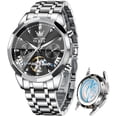thumbnail image 1 of OLEVS Automatic Watches for Men Luxury Dress Waterproof Self Winding Mechanical Chronograph Diamond Stainless Steel Luminous Date Skeleton Tourbillon Mens Watches Gift Reloj Para Hombre Black Dial, 1 of 14