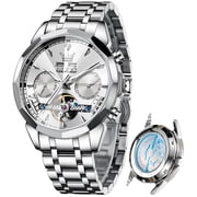 OLEVS Automatic Watches for Men Luxury Dress Waterproof Self Winding Mechanical Chronograph Diamond Stainless Steel Luminous Date Skeleton Tourbillon Mens Watches Gift Reloj Para Hombre