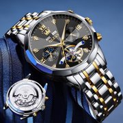 OLEVS Automatic Watches for Men Luxury Dress Waterproof Self Winding Mechanical Moon Phase Chronograph Stainless Steel Luminous Diamond Date Skeleton Tourbillon Wristwatch for Men Reloj Para Hombre
