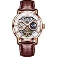 thumbnail image 1 of OLEVS Automatic Watches for Men Mechanical Self Winding Skeleton Moon Phase Dress Luxury Brown Black Leather Roma Rumerals Waterproof Luminous Mens Wrist Watches Reloj Para Hombre Red/Blue/White, 1 of 15