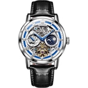 OLEVS Automatic Watches for Men Mechanical Self Winding Skeleton Moon Phase Dress Luxury Brown Black Leather Roma Rumerals Waterproof Luminous Mens Wrist Watches Reloj Para Hombre Red/Blue/White