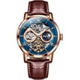 thumbnail image 1 of OLEVS Automatic Watches for Men Mechanical Self Winding Skeleton Moon Phase Dress Luxury Brown Black Leather Roma Rumerals Waterproof Luminous Mens Wrist Watches Reloj Para Hombre Red/Blue/White, 1 of 15