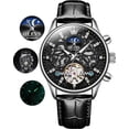 thumbnail image 1 of OLEVS Automatic Watches for Men Self Winding Mechanical Chronograph Skeleton Flywheel Luxury Dress Black Brown Leather Diamond Moon Phase Waterproof Luminous Mens Wrist Watches Reloj Para Hombre, 1 of 15