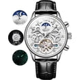 thumbnail image 1 of OLEVS Automatic Watches for Men Self Winding Mechanical Chronograph Skeleton Flywheel Luxury Dress Black Brown Leather Diamond Moon Phase Waterproof Luminous Mens Wrist Watches Reloj Para Hombre, 1 of 15