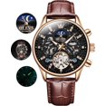 thumbnail image 1 of OLEVS Automatic Watches for Men Self Winding Mechanical Chronograph Skeleton Flywheel Luxury Dress Black Brown Leather Diamond Moon Phase Waterproof Luminous Mens Wrist Watches Reloj Para Hombre, 1 of 15