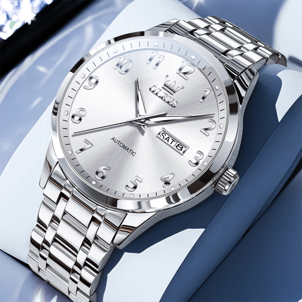 OLEVS Automatic Watches for Men Self Winding Mechanical Fashion Dress Luminous Roman Numeral Multi Calendar Stainless Steel Classic Two Tone Mens Wrist Watches Reloj Para Hombre