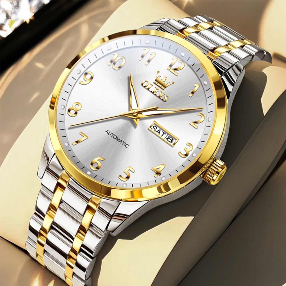 OLEVS Automatic Watches for Men Self Winding Mechanical Fashion Dress Luminous Roman Numeral Multi Calendar Stainless Steel Classic Two Tone Mens Wrist Watches Reloj Para Hombre