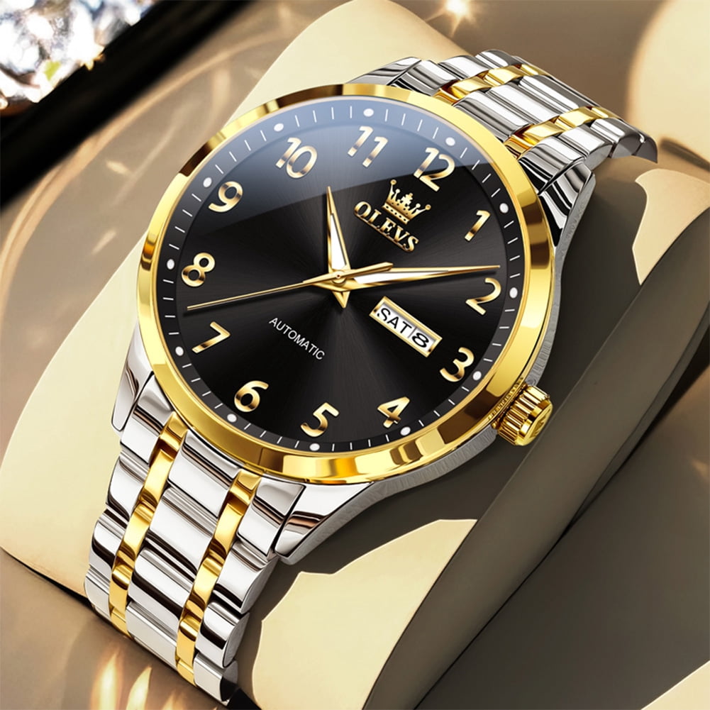 OLEVS Automatic Watches for Men Self Winding Mechanical Fashion Dress Luminous Roman Numeral Multi Calendar Stainless Steel Classic Two Tone Mens Wrist Watches Reloj Para Hombre