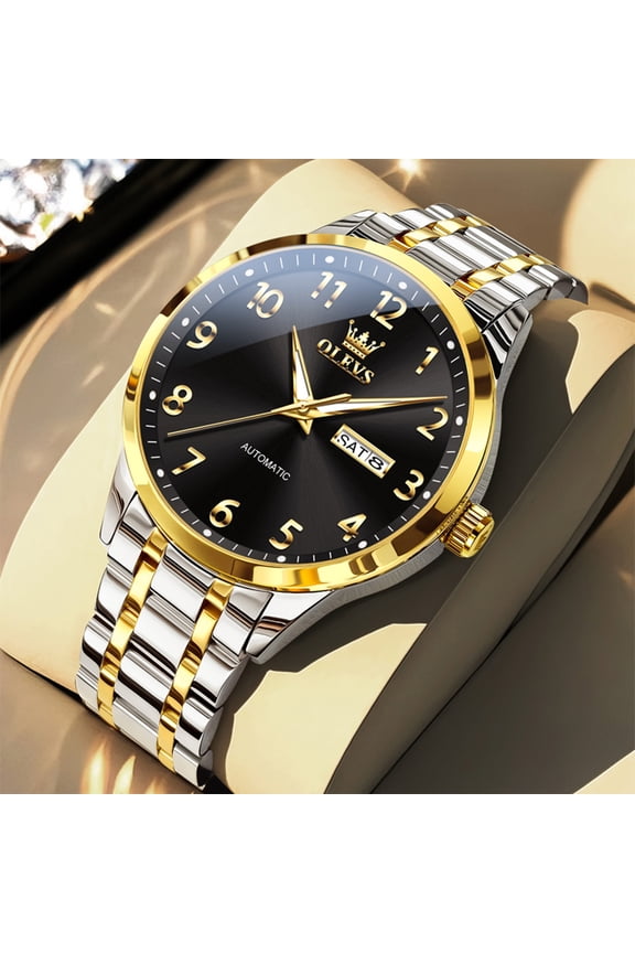 Automatic Watches for Men Self Winding Mechanical Fashion Dress Luminous Roman Numeral Multi Calendar Stainless Steel Classic Two Tone Mens Wrist Watches Reloj Para Hombre