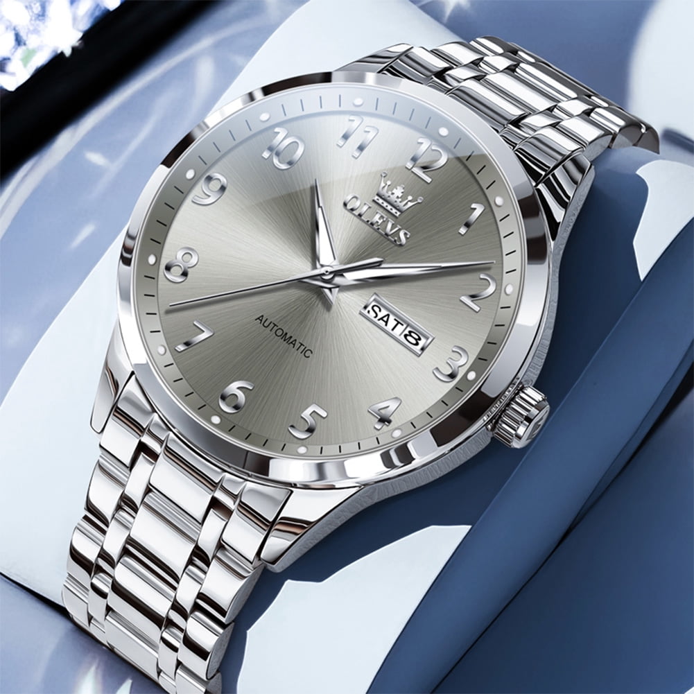 OLEVS Automatic Watches for Men Self Winding Mechanical Fashion Dress Luminous Roman Numeral Multi Calendar Stainless Steel Classic Two Tone Mens Wrist Watches Reloj Para Hombre
