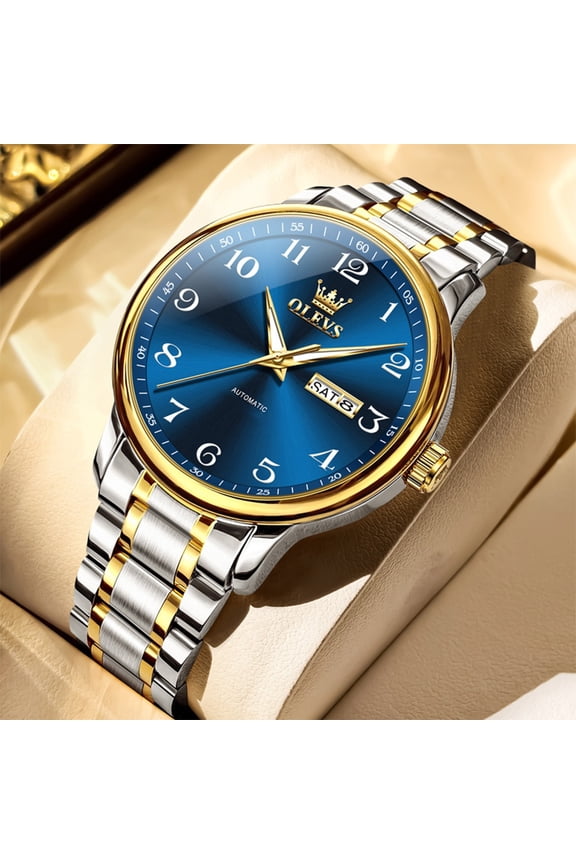 Automatic Watches for Men Self Winding Mechanical Luminous Classic Dress Stainless Steel Multi Calendar Mens Watches with Roman Numeral Two Tone Men Wrist Watches Reloj para Hombre