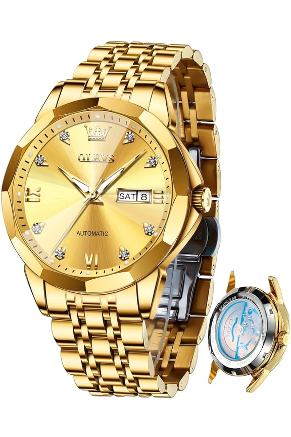 Automatic Watches for Men Self Winding Mechanical Luxury Dress Stainless Steel Two Tone Strap Diamond Waterproof Luminous Date Mens Wrist Watches Reloj Para Hombre Black/Blue/Gold/White