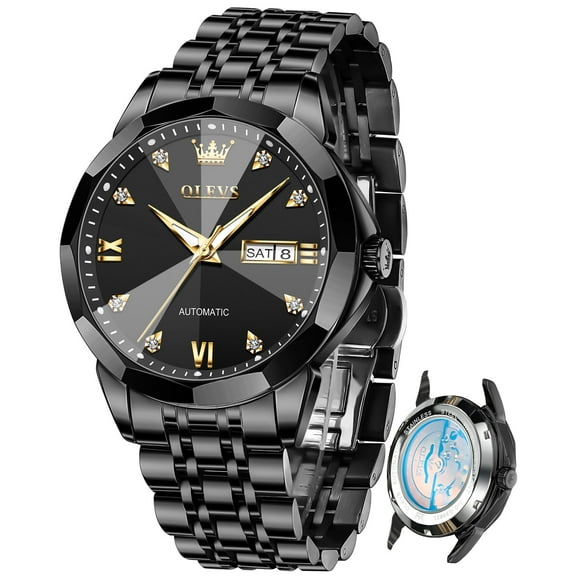 OLEVS Automatic Watches for Men Self Winding Mechanical Luxury Dress Stainless Steel Two Tone Strap Diamond Waterproof Luminous Date Mens Wrist Watches Reloj Para Hombre Black/Blue/Gold/White
