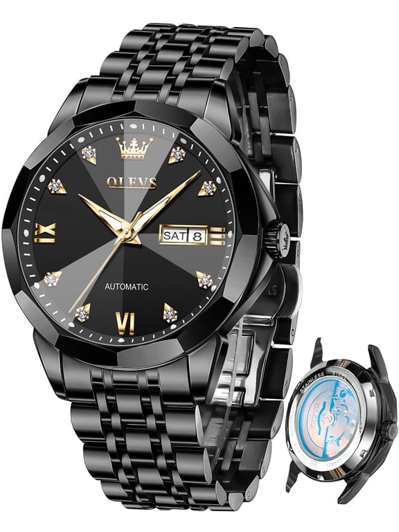 Automatic Watches for Men Self Winding Mechanical Luxury Dress Stainless Steel Two Tone Strap Waterproof Luminous Date Mens Wrist Watches Reloj Para Hombre Black/Blue/Plated Golden/White