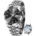 thumbnail image 1 of OLEVS Automatic Watches for Men Self Winding Mechanical Luxury Dress Stainless Steel Two Tone Strap Diamond Waterproof Luminous Date Mens Wrist Watches Reloj Para Hombre Black/Blue/Plated Gold/White, 1 of 13