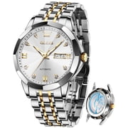 OLEVS Automatic Watches for Men Self Winding Mechanical Luxury Dress Stainless Steel Two Tone Strap Diamond Waterproof Luminous Date Mens Wrist Watches Reloj Para Hombre Black/Blue/White