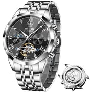 OLEVS Automatic Watches for Men Self Winding Mechanical Skeleton Luxury Dress Chronograph Gold Plated Stainless Steel Calendar Moon Phase Waterproof Luminous Mens Wrist Watches Reloj Para Hombre