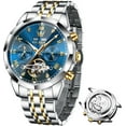 thumbnail image 1 of OLEVS Automatic Watches for Men Self Winding Mechanical Skeleton Luxury Dress Chronograph Gold Plated Stainless Steel Calendar Moon Phase Waterproof Luminous Mens Wrist Watches Reloj Para Hombre, 1 of 15