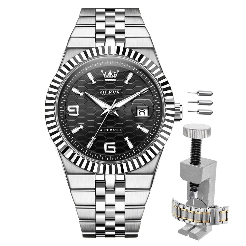 OLEVS Automatic Watches for Men Two Tone Watches Self Winding Mechanical Classic Dress Easy Read Date Plated Golden Stainless Steel Luminous Mens Wrist Watches Reloj Para Hombre
