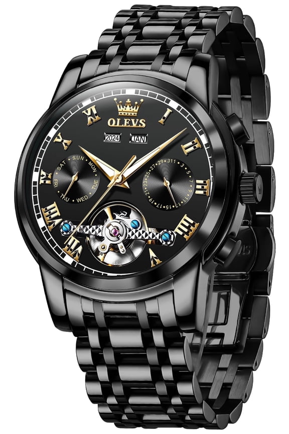 Automatic Watches for Mens Self-Winding Mechanical Chronograph Classic Fashion Business Tourbillon Skeleton Stainless Steel Waterproof Luminous Mens Wrist Watches Reloj Para Hombre