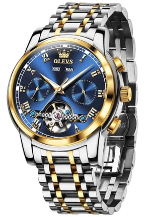 Automatic Watches for Mens Self-Winding Mechanical Chronograph Classic Fashion Business Tourbillon Skeleton Stainless Steel Waterproof Luminous Mens Wrist Watches Reloj Para Hombre