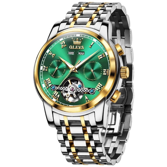 OLEVS Automatic Watches for Mens Self-Winding Mechanical Chronograph Classic Fashion Business Tourbillon Skeleton Stainless Steel Waterproof Luminous Mens Wrist Watches Reloj Para Hombre