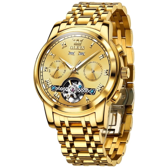 OLEVS Automatic Watches for Mens Self-Winding Mechanical Chronograph Classic Fashion Business Tourbillon Skeleton Stainless Steel Waterproof Luminous Mens Wrist Watches Reloj Para Hombre