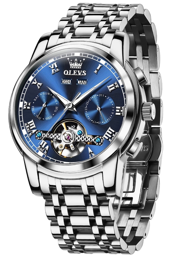 Automatic Watches for Mens Self-Winding Mechanical Chronograph Classic Fashion Business Tourbillon Skeleton Stainless Steel Waterproof Luminous Mens Wrist Watches Reloj Para Hombre