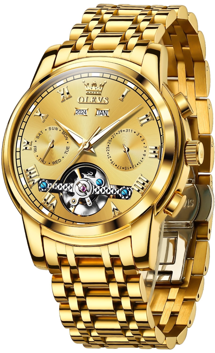 OLEVS Automatic Watches for Mens Self-Winding Mechanical Chronograph Classic Fashion Business Tourbillon Skeleton Stainless Steel Waterproof Luminous Mens Wrist Watches Reloj Para Hombre