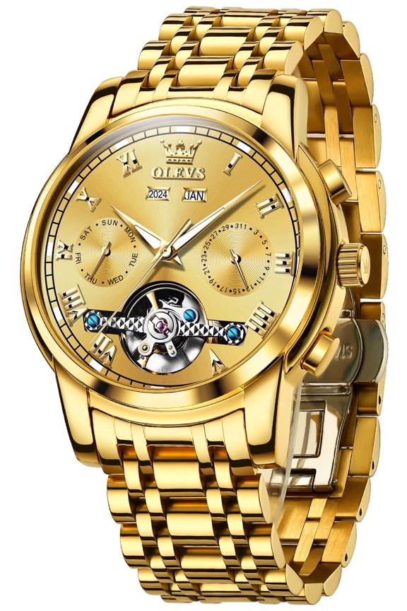 Automatic Watches for Mens Self-Winding Mechanical Chronograph Classic Fashion Business Tourbillon Skeleton Stainless Steel Waterproof Luminous Mens Wrist Watches Reloj Para Hombre