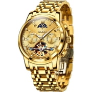 OLEVS Automatic Watches for Mens Skeleton Mechanical Self Winding Chronograph Calendar Classic Dress Moon Phase Multifunction Mens Wrist Watches Luminous Waterproof Stainless Steel Reloj Para Hombre