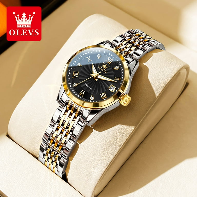 OLEVS Automatic Watches for Women Classic Diamond Mechanical Self Winding  Fashion Elegant Dress Wrist Watch Date Luminous Waterproof Stainless Steel 