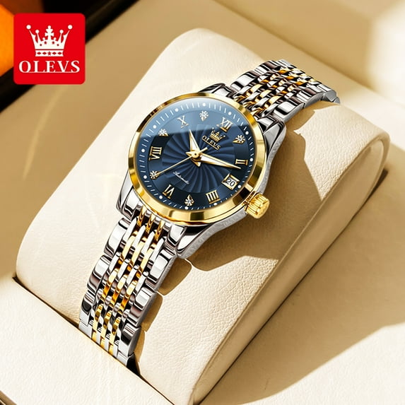 OLEVS Automatic Watches for Women Classic Diamond Mechanical Self Winding Fashion Elegant Dress Wrist Watch Date Luminous Waterproof Stainless Steel Reloj, Gifts for Women