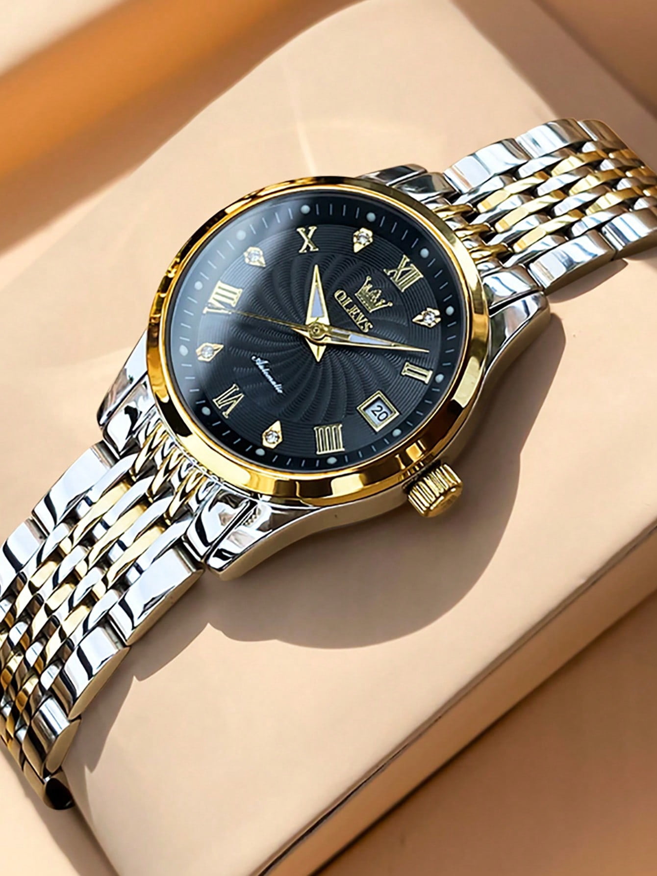 OLEVS Automatic Watches for Women Gold Classic Diamond Ladies Self-Winding Small Face Stainless Steel Wrist Watch Gift