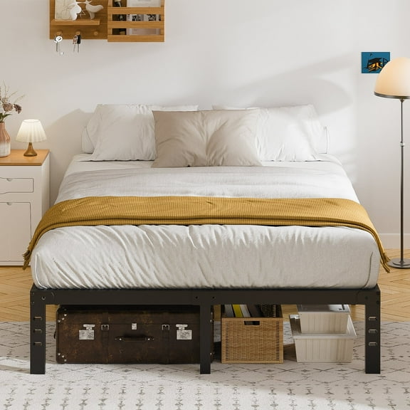 Carlno Bed Frame Queen Size, No Spring Box Needed, Sturdy Metal Platform