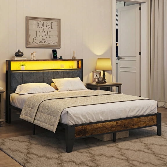 Dayago Full Size Metal Platform Bed Frame with USB Port, Noise-Free and Durable Design, No Box Spring Needed