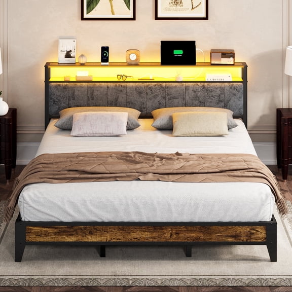 Dayago King Size Metal Platform Bed Frame with USB Port, Noise-Free and Durable Design, No Box Spring Needed