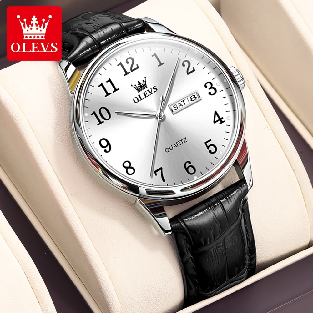 OLEVS Classic Mens Watches With Brown Leather Band Fancy Blue Dial Watches For Men Waterproof Watches Men With Day Date Luminous Quartz Mens Wrist Watches in Bosnia and Herzegovina at BAM 107