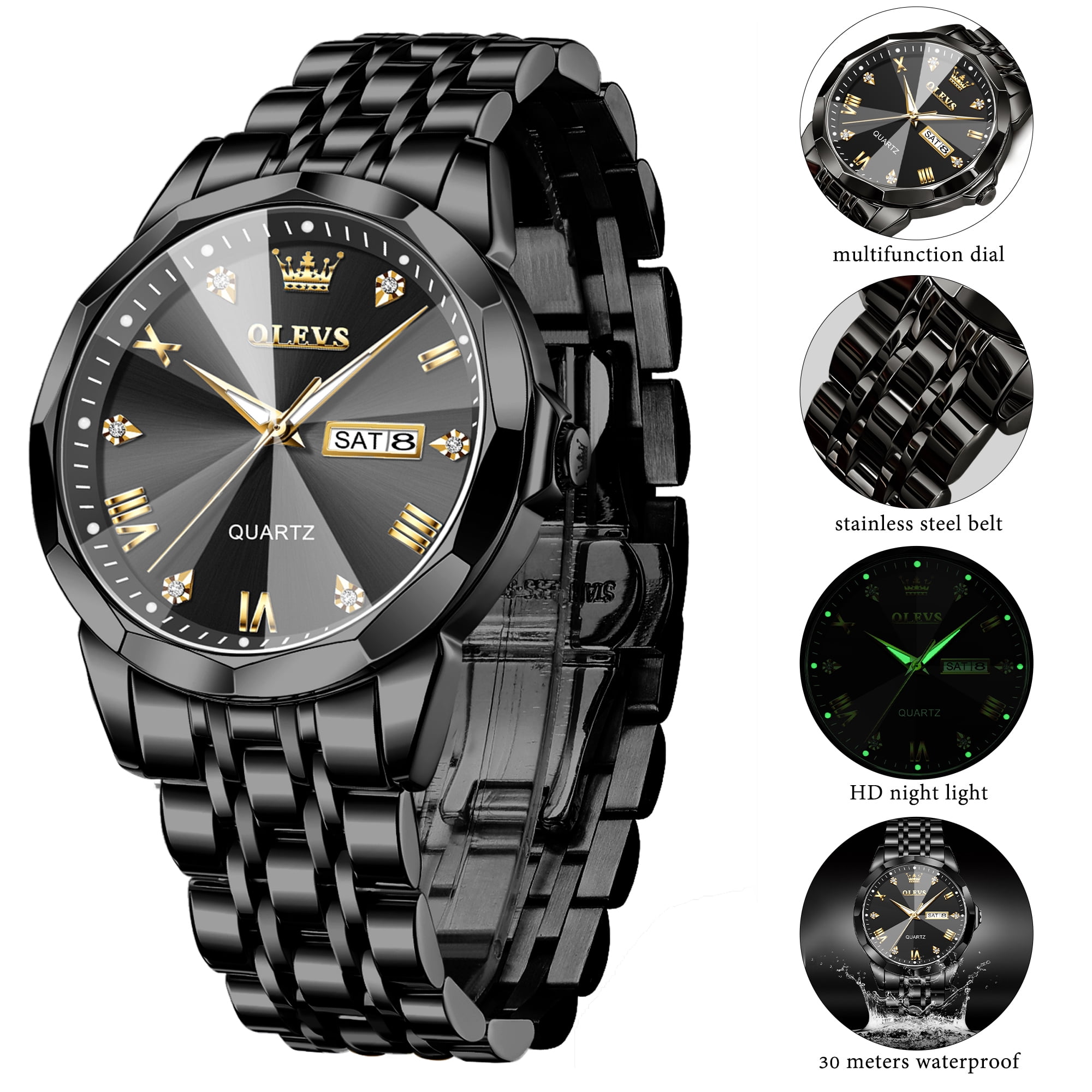 OLEVS Watches for Men Business Dress Analog Quartz Two Tone Gold Plated Stainless Steel Classic Waterproof Luminous Date Casual Mens Wrist Watches Reloj Para Hombre