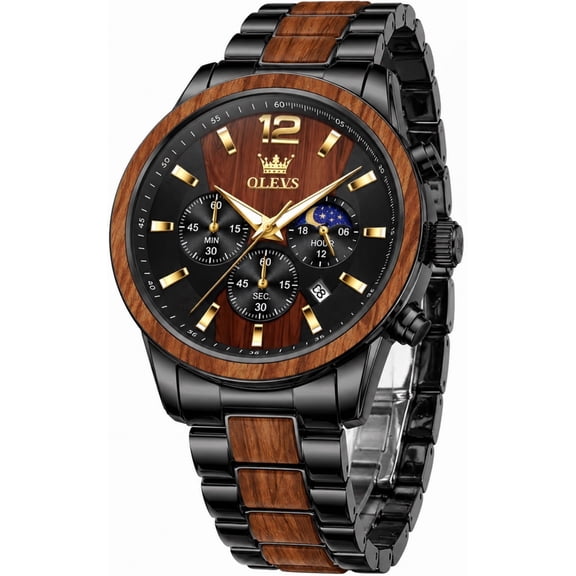 OLEVS Chronograph Watches for Men Analog Quartz Business Dress Big Face Moon Phase Stainless Steel Waterproof Luminous Date Casual Men Wrist Watches Reloj Para Hombre