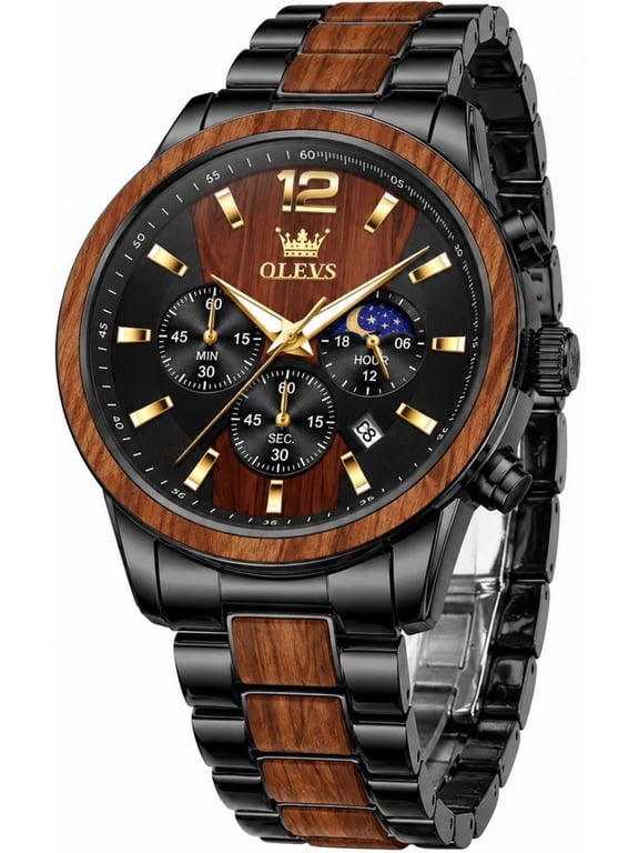 Chronograph Watches for Men Analog Quartz Business Dress Big Face Moon Phase Stainless Steel Waterproof Luminous Date Casual Men Wrist Watches Reloj Para Hombre