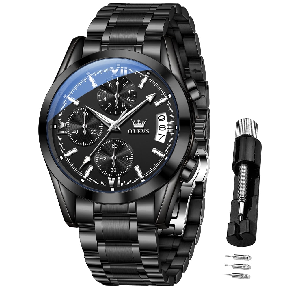 OLEVS Chronograph Watches for Men Analog Quartz Luxury Luminous 6 Hands Easy Read Stainless Steel Business Dress Mens Watches with Date Men Wrist Watches Reloj para Hombre