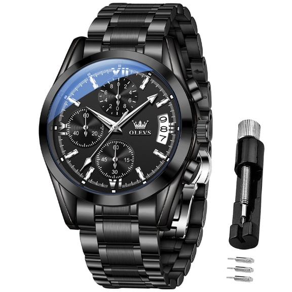 OLEVS Chronograph Watches for Men Analog Quartz Luxury Luminous 6 Hands Easy Read Stainless Steel Business Dress Mens Watches with Date Men Wrist Watches Reloj para Hombre