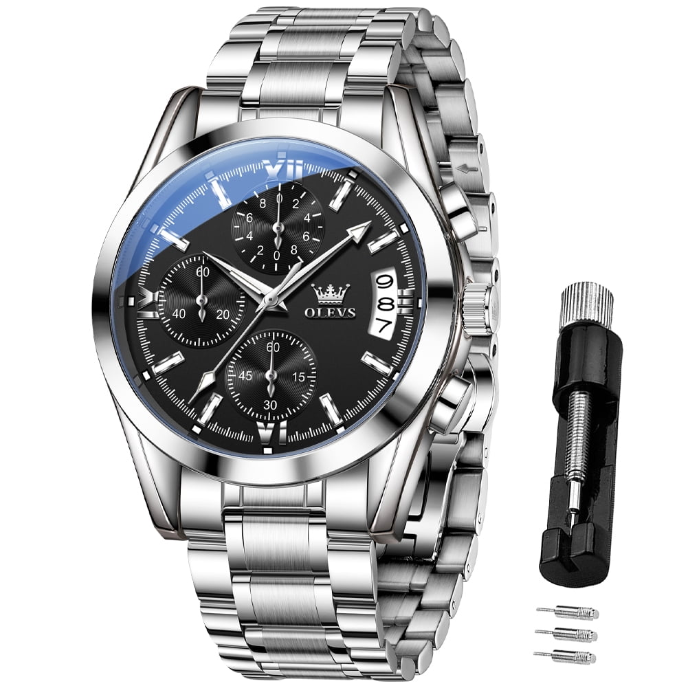 OLEVS Chronograph Watches for Men Analog Quartz Luxury Luminous 6 Hands Easy Read Stainless Steel Business Dress Mens Watches with Date Men Wrist Watches Reloj para Hombre