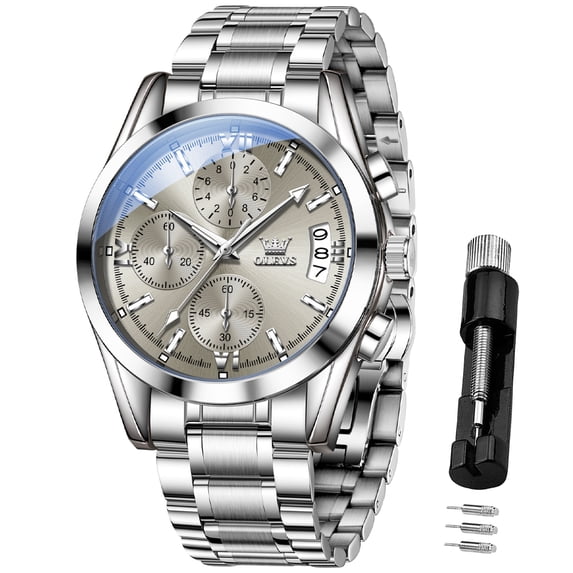 OLEVS Chronograph Watches for Men Analog Quartz Luxury Luminous 6 Hands Easy Read Stainless Steel Business Dress Mens Watches with Date Men Wrist Watches Reloj para Hombre