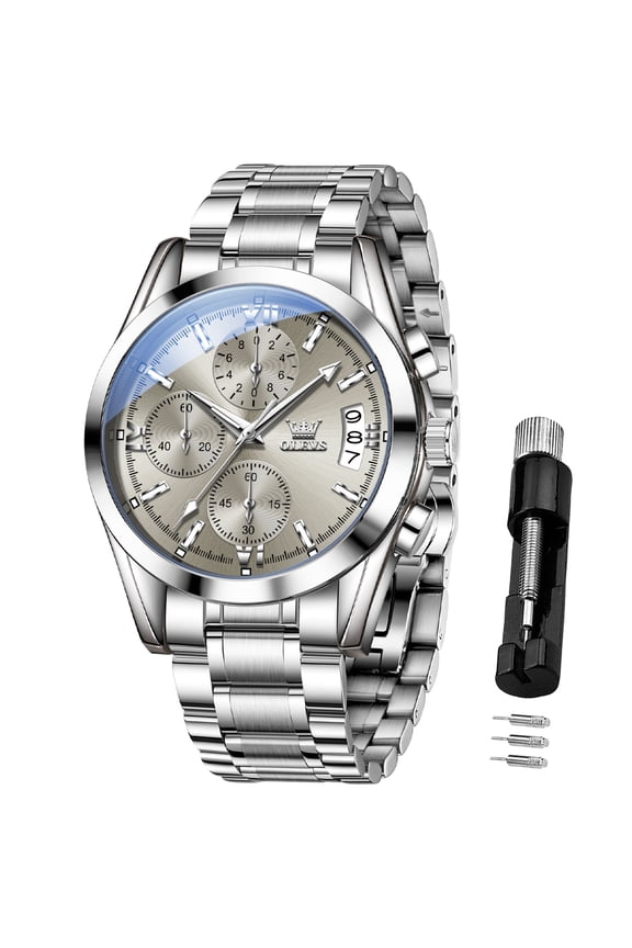 Chronograph Watches for Men Analog Quartz Luxury Luminous 6 Hands Easy Read Stainless Steel Business Dress Mens Watches with Date Men Wrist Watches Reloj para Hombre