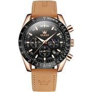 OLEVS Chronograph Watches for Men Fashion Sport Design Leather Strap Mens Watches Business Quartz Movement Wristwatch 30M Waterproof Elegant Watch Gifts for Men