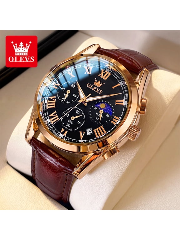 Chronograph Watches for Men Luxury Classic Business Sports Mens Watches with Leather Strap Waterproof Luminous Analog Quartz Reloj para hombre, Gifts for Men