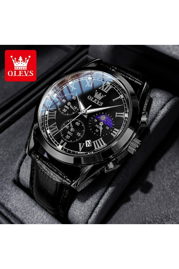 Chronograph Watches for Men Luxury Classic Business Sports Mens Watches with Waterproof Luminous Analog Quartz Leather Strap Reloj, Male Wristwatch