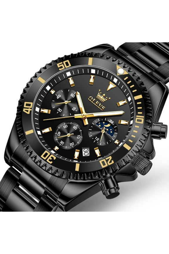 Watches for Men Luxury Analog Quartz Chronograph Business Dress Gold Plated Stainless Steel Moon Phase Waterproof Luminous Date Casual Mens Wrist Watches Reloj Para Hombre